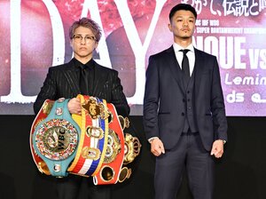 3月6日、記者会見で顔を合わせた井上尚弥と中谷潤人。世紀の一戦は『THE DAY やがて、伝説と呼ばれる日。』と銘打たれた