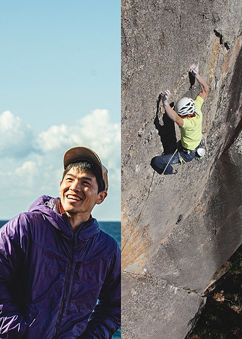 2015年、瑞牆山・モアイフェースを登る倉上。当時29歳（写真右）