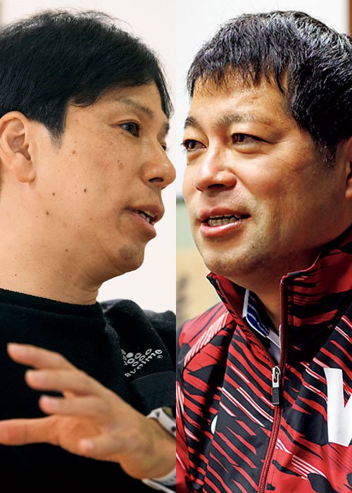 左から國學院大学の前田康弘監督、早稲田大学の相楽豊監督